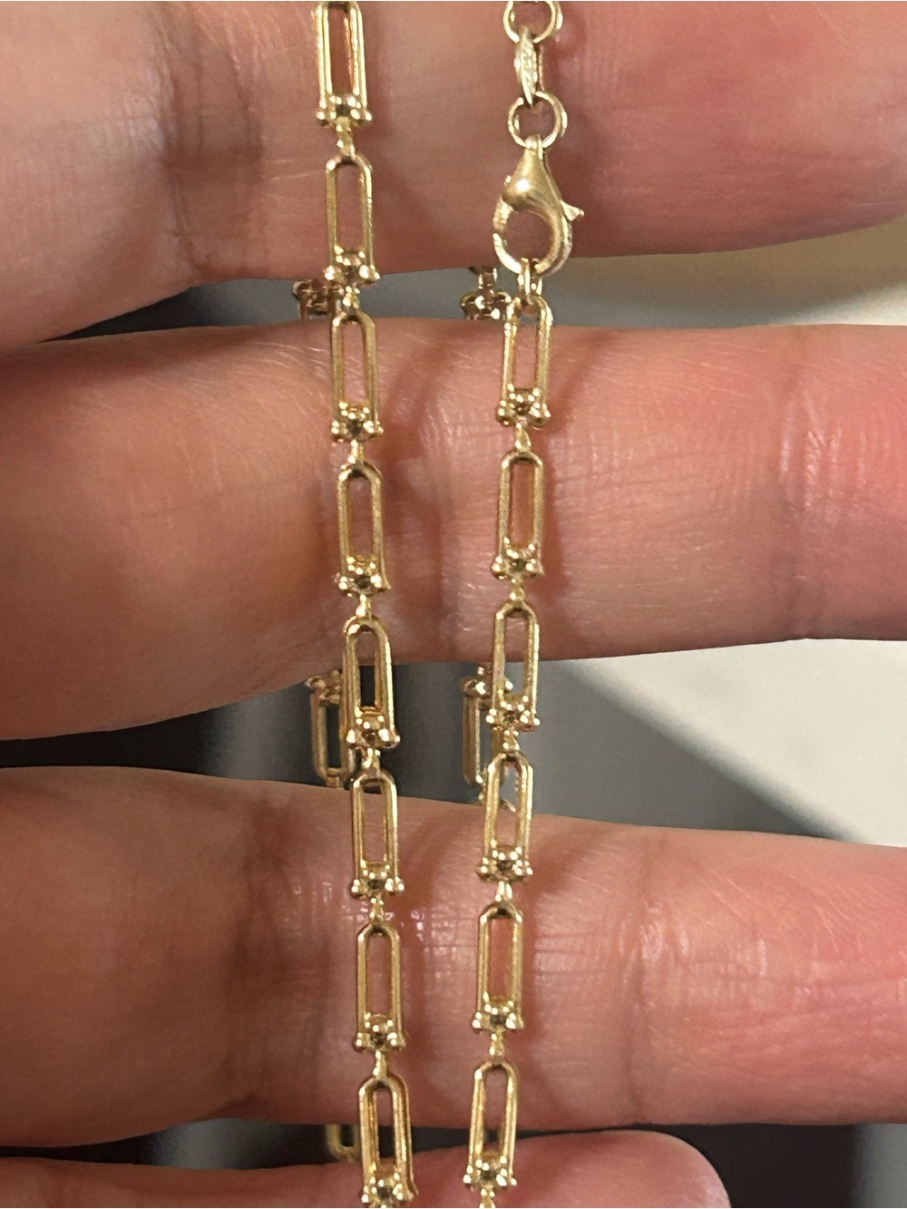 18k Solid Gold Micro Flat Hardware Necklace – 17.5”